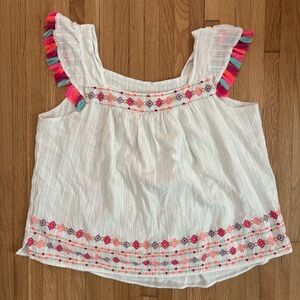 Savanna Jane Size Embroidered Blouse White Tassel Square Neck Bright Boho 2XL